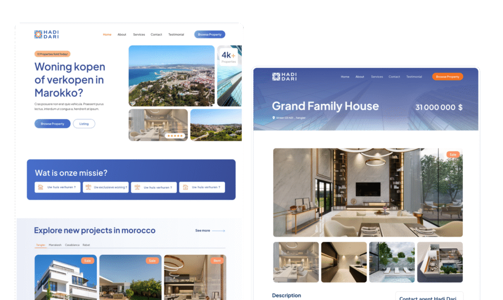 Mockup showcasing the designed Hadi Dari website, created by UX/UI designer Asmae Hamidouche (ux.asmae). The image highlights the website’s modern and user-friendly interface, reflecting Asmae’s expertise in UX/UI design.